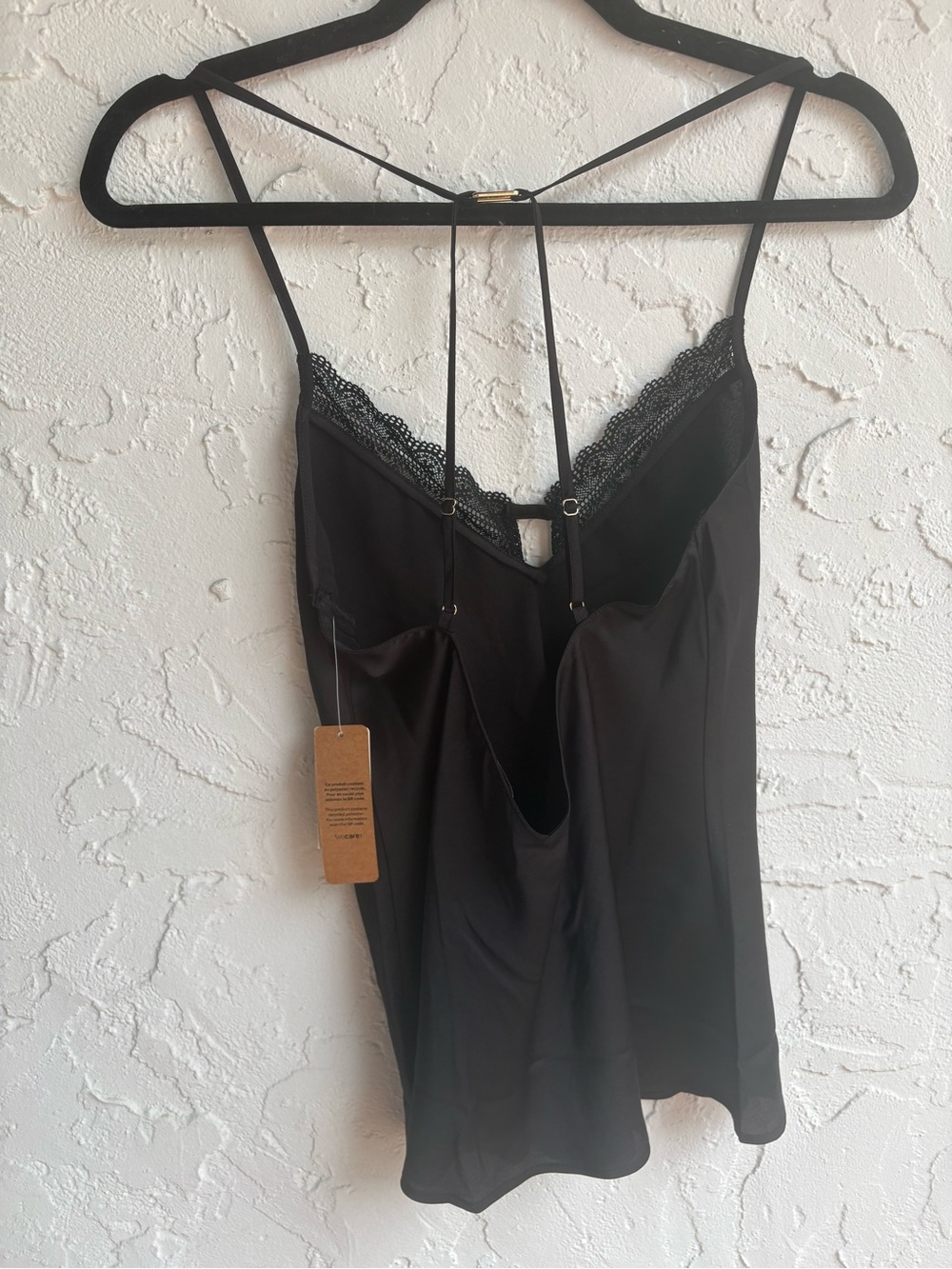 NWT Etam Joy Black Lace Satin Camisole Strappy Back Tank Size S